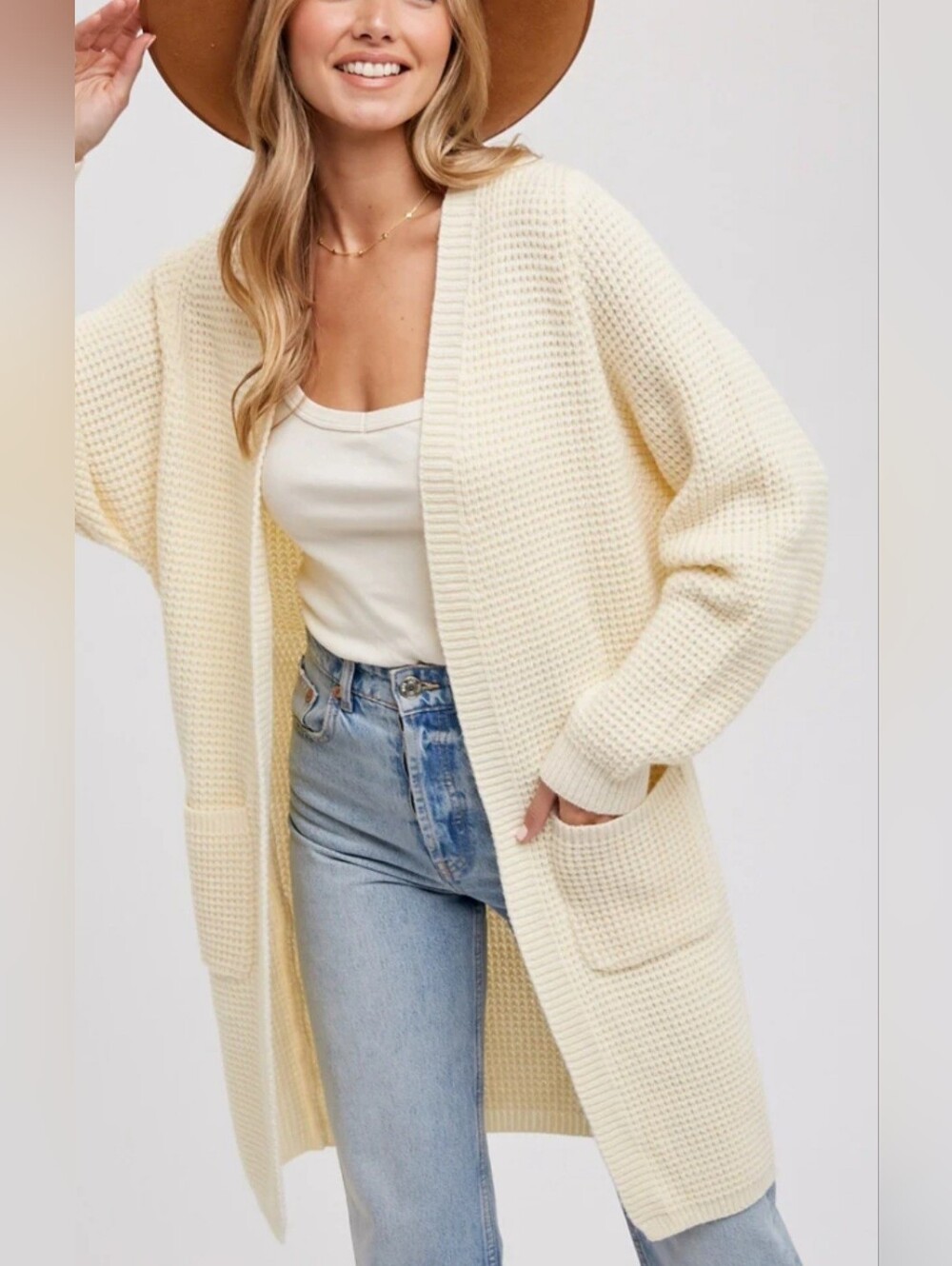 Blair Cream Cozy Boho Long Waffle Cardigan Sweater Size Large Like New!!
